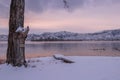 Golden hour at Osoyoos Lake in the winter in British Columbia, Canada Royalty Free Stock Photo
