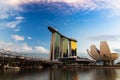 Golden hour over marina bay sand, the helix bridge and the art science museum, Singapore Royalty Free Stock Photo