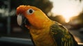 Golden Hour Parrot: Front And Side View Royalty Free Stock Photo