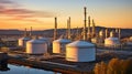 Golden Hour Refinery, Petrochemical Beauty Unveiled in Sunset Glow. Generative AI
