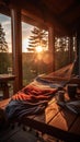 Golden Hour Relaxation: Cozy Patio with Hammock and Grill for Fathers Day