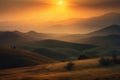 Golden Hour Rolling Hills Bathed in Warm Sunset Light Royalty Free Stock Photo