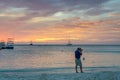 The Golden hour with sail boats on sea anchored