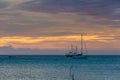 The Golden hour with sail boats on sea anchored