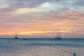 The Golden hour with sail boats on sea anchored