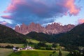 The golden hour of Santa Magdalena village with alpine valley, V Royalty Free Stock Photo