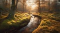 Golden Hour Serenity: A Winding River in a Peaceful Forest