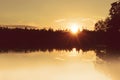 Golden hour sunset by a calm lake. Royalty Free Stock Photo