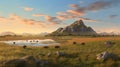 Golden Hour Sunset: Hyper-realistic Rendering Of Karst Landscape