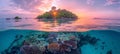 Golden hour sunset over great barrier reef coral marine ecosystem in queensland, australia Royalty Free Stock Photo