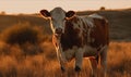 golden hour sunset photo of Guernsey cow in its natural habitat. Generative AI