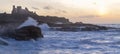 Golden hour, tantallon castle with rough seas