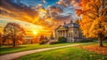 Golden Hour Tranquility at Richwood Library A Breathtaking Autumnal Landscape Royalty Free Stock Photo