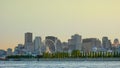 Golden hour, View of the city of Montreal from Parc Jean Drapeau, Montreal, Quebec, Canada Royalty Free Stock Photo