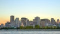 Golden hour, View of the city of Montreal from Parc Jean Drapeau, Montreal, Quebec, Canada Royalty Free Stock Photo