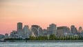 Golden hour, View of the city of Montreal from Parc Jean Drapeau, Montreal, Quebec, Canada Royalty Free Stock Photo