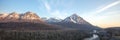 Golden hour view of Matanuska River flowing past Chugach Mountains near Palmer Alaska USA Royalty Free Stock Photo