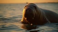 Golden Hour Walrus: Front And Side View Captured On Agfa Vista By National Geographic