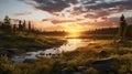 Golden Hour Wilderness Landscape: Serene Terragen-inspired Nature Photography