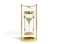 Golden hourglass 3d render on white background