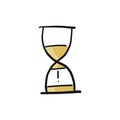 Golden hourglass isolated on white background. Vintage sandglass with sand inside to measure time. Sketch for your