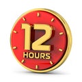 Golden 12 hours on red background. 12 hrs gold. 3d illustration