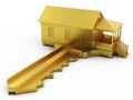 Golden House key with clipping path Royalty Free Stock Photo