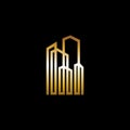 Golden house line icon. Can be used for realty estate, apartment, residential property or hotel logo template. Royalty Free Stock Photo