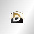 Golden house negative space letter D logo design template concept for business, real estate, hotel, construction and more identity Royalty Free Stock Photo