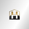 Golden house negative space letter H logo design template concept for business, real estate, hotel, construction and more identity Royalty Free Stock Photo