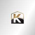 Golden house negative space letter K logo design template concept for business, real estate, hotel, construction and more identity Royalty Free Stock Photo
