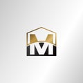 Golden house negative space letter M logo design template concept for business, real estate, hotel, construction and more identity Royalty Free Stock Photo