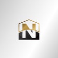 Golden house negative space letter N logo design template concept for business, real estate, hotel, construction and more identity Royalty Free Stock Photo