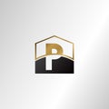 Golden house negative space letter P logo design template concept for business, real estate, hotel, construction and more identity Royalty Free Stock Photo