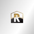 Golden house negative space letter R logo design template concept for business, real estate, hotel, construction and more identity Royalty Free Stock Photo