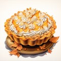 Golden Hued 3d Illustration Of An Orange Pie With Cream And Leaves Royalty Free Stock Photo