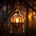 golden-hued hanging oil lamp with a clipping path Royalty Free Stock Photo