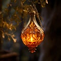 golden-hued hanging oil lamp with a clipping path Royalty Free Stock Photo