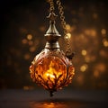 golden-hued hanging oil lamp with a clipping path Royalty Free Stock Photo