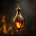 golden-hued hanging oil lamp with a clipping path Royalty Free Stock Photo