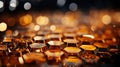 Golden Hues and Defocused Circle Lights in Mesmerizing Bokeh. Royalty Free Stock Photo