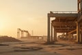 Golden Hues Envelop Deserted Construction Site in Poignant Solitude