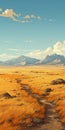 Golden Hues: Hyper-detailed Prairiecore Art With Mountains And Paths