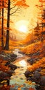 Golden Hues: A Whistlerian Stream Painting With Autumn Colors