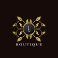 Golden I Letter Luxury Frame Boutique Initial Logo Icon, Elegance logo letter design template Royalty Free Stock Photo