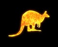 Golden icon of a kangaroo isolated on a black background