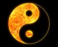 Golden icon of yin yang isolated on a black background