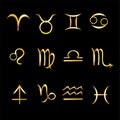 Golden icon zodiac signs. Horoscope. Aries, Taurus, Gemini, Cancer, Leo, Virgo, Libra, Scorpio, Sagittarius, Capricorn, Aquarius, Royalty Free Stock Photo