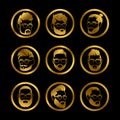 Golden icons male heads. Hipster style haircute icons Royalty Free Stock Photo