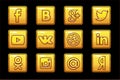 Golden icons Social media. Square buttons set